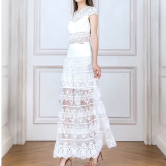 NWT Bronx + Banco Flamenco Lace Inset GownWhite - Picture 2 of 8